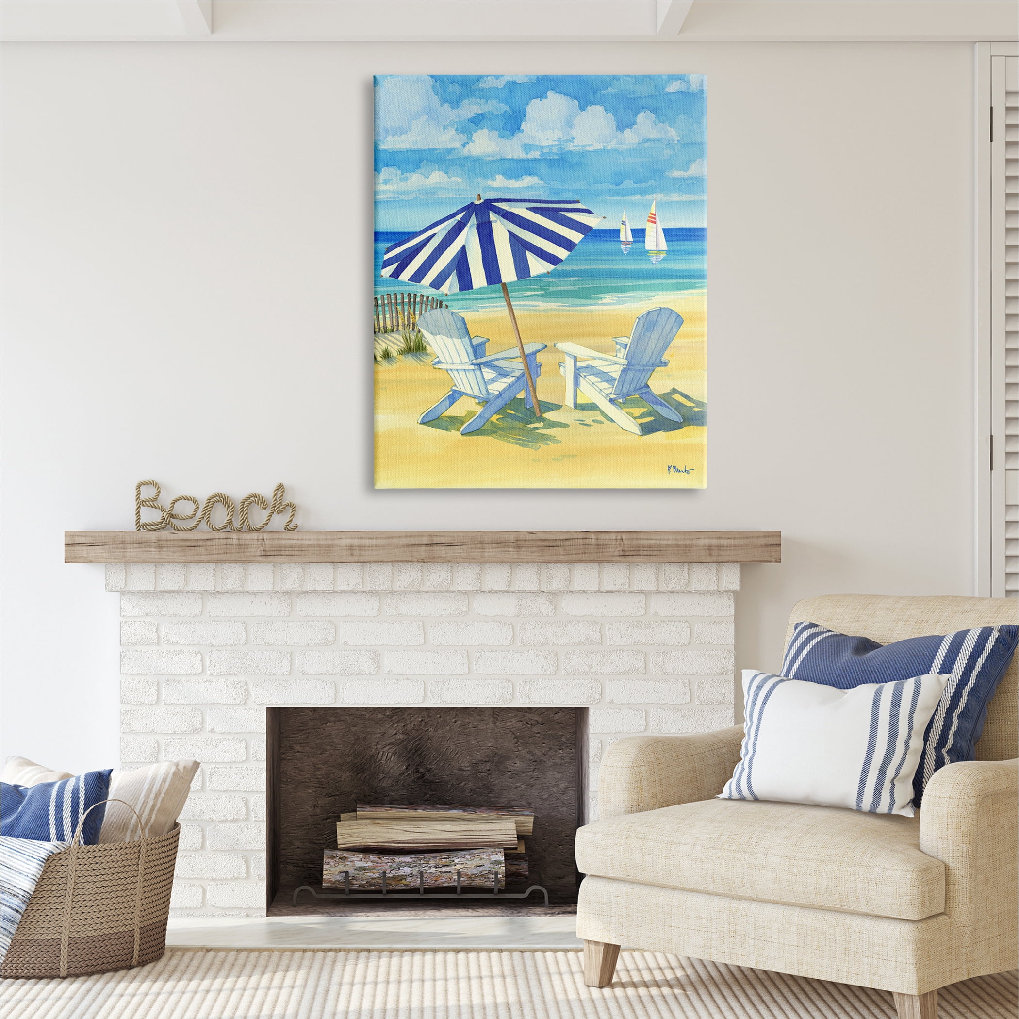 Stupell Industries Summer Shade Beach Scene Nature Painting Gallery Wrapped Canvas Print Wall Art, 36 x 48