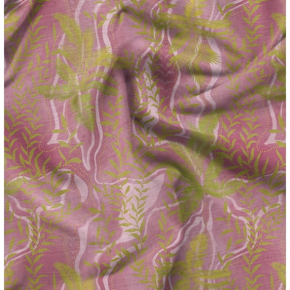 Soimoi Pure Silk Pink Fabric By the Yard - 42 Inch Wide - Palm Leaves Pattern Fabric - Botanical and Elegant Designs for Various Uses Printed Fabric