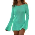 thumbnail image 3 of Liweisiy Women's Hollow-Out Coverup Crewneck Long Sleeve Knit Cold Shoulder Cover Up Sumemr Beach Vocation Dresses Green XL, 3 of 8
