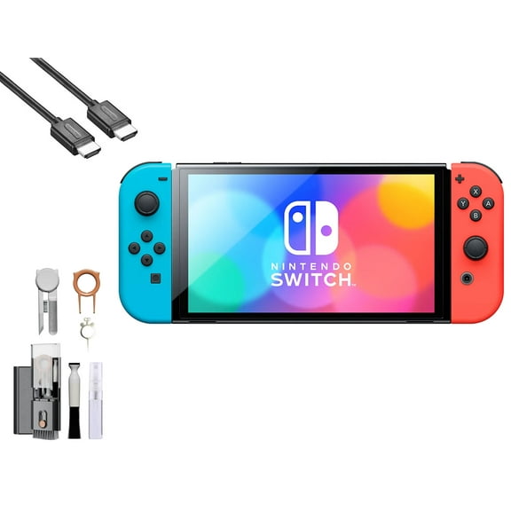 Pre-Owned Nintendo Switch OLED Model Neon Blue/Neon Red Set with BOLT AXTION Cleaning Kit HDMI