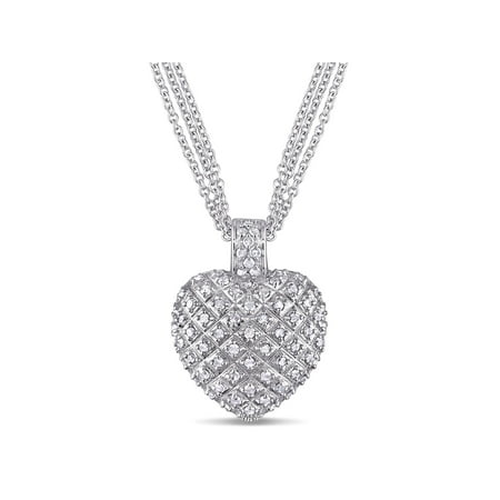 Sterling Silver Couples Name Heart Pendant (Miabella 1 Carat T.W. Diamond Sterling Silver Heart Women's Pendant Necklace with 3-Strand Chain,)