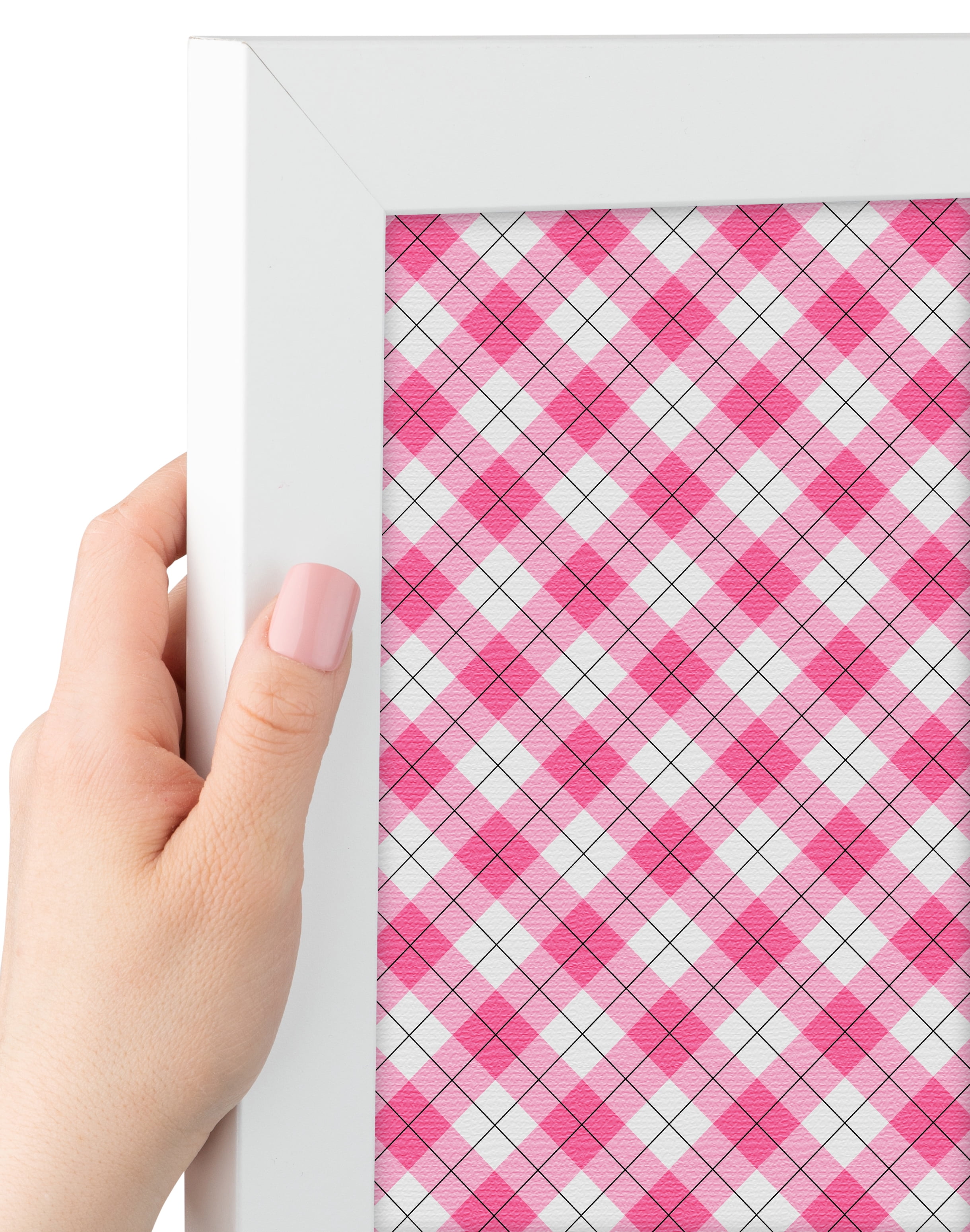 PinPix ArtToFrames 30x22 Custom Cork Bulletin Board Argyle Pink   Poster Board Has a Fabric Style Canvas Finish, Framed in Satin White Frame (PinPix-635)