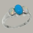 thumbnail image 2 of LBG British Made 925 Sterling Silver Natural Turquoise & Opal Womens Engagement Ring - 33 size options - Size 4.5, 2 of 5