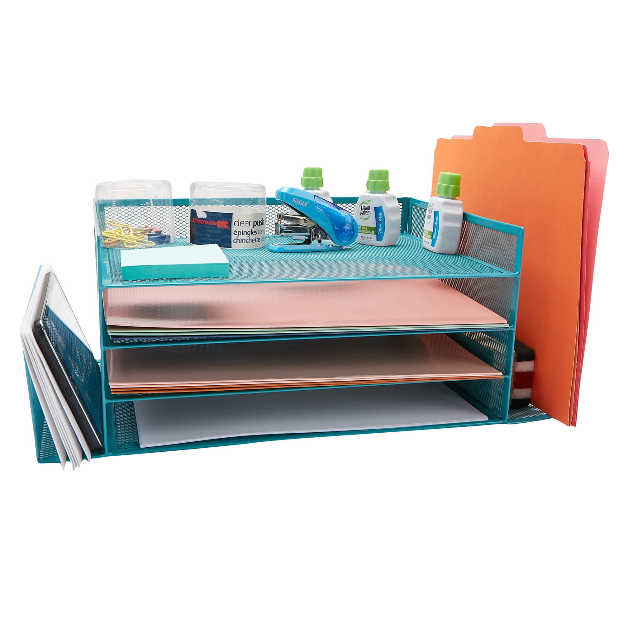 Mind Reader Desktop Organizer, File Storage, Paper Tray, Workspace, Office, Metal, Turquoise