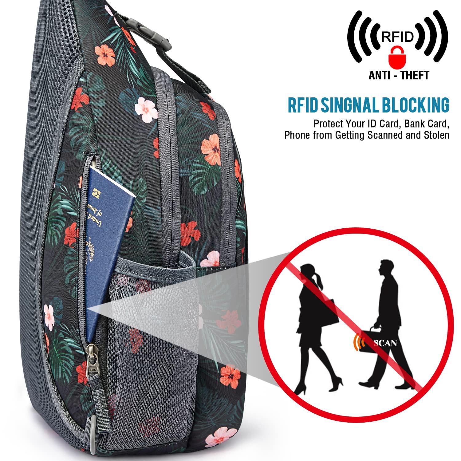 G4Free Sling Bag RFID Blocking Sling Backpack Crossbody Chest Bag Daypack for Hiking Travel