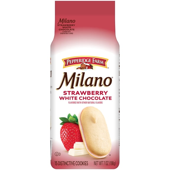 Pepperidge Farm Milano White Chocolate Strawberry Flavored Cookies, 7 oz Bag