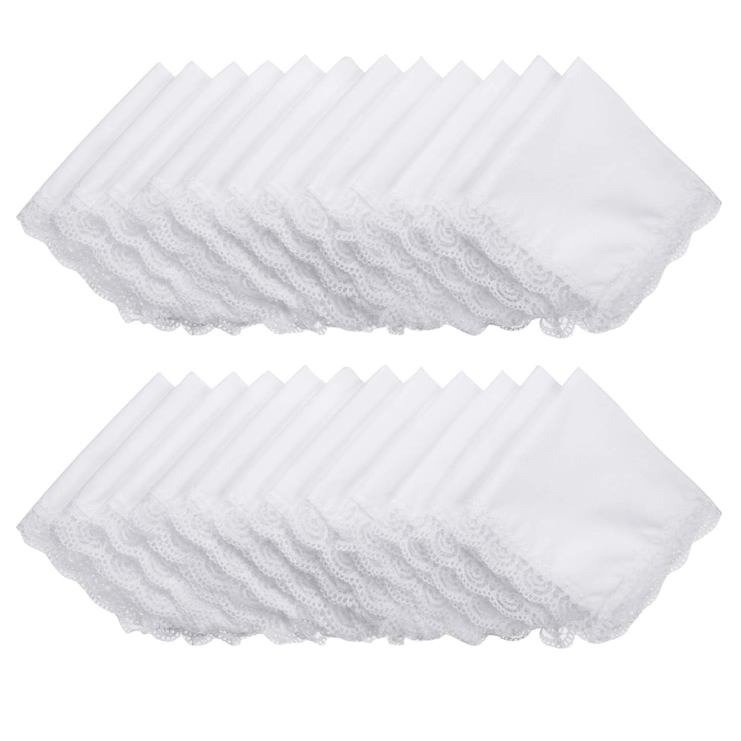 24 Pieces Ladies Handkerchief with Lace Pure White with Lace Edge