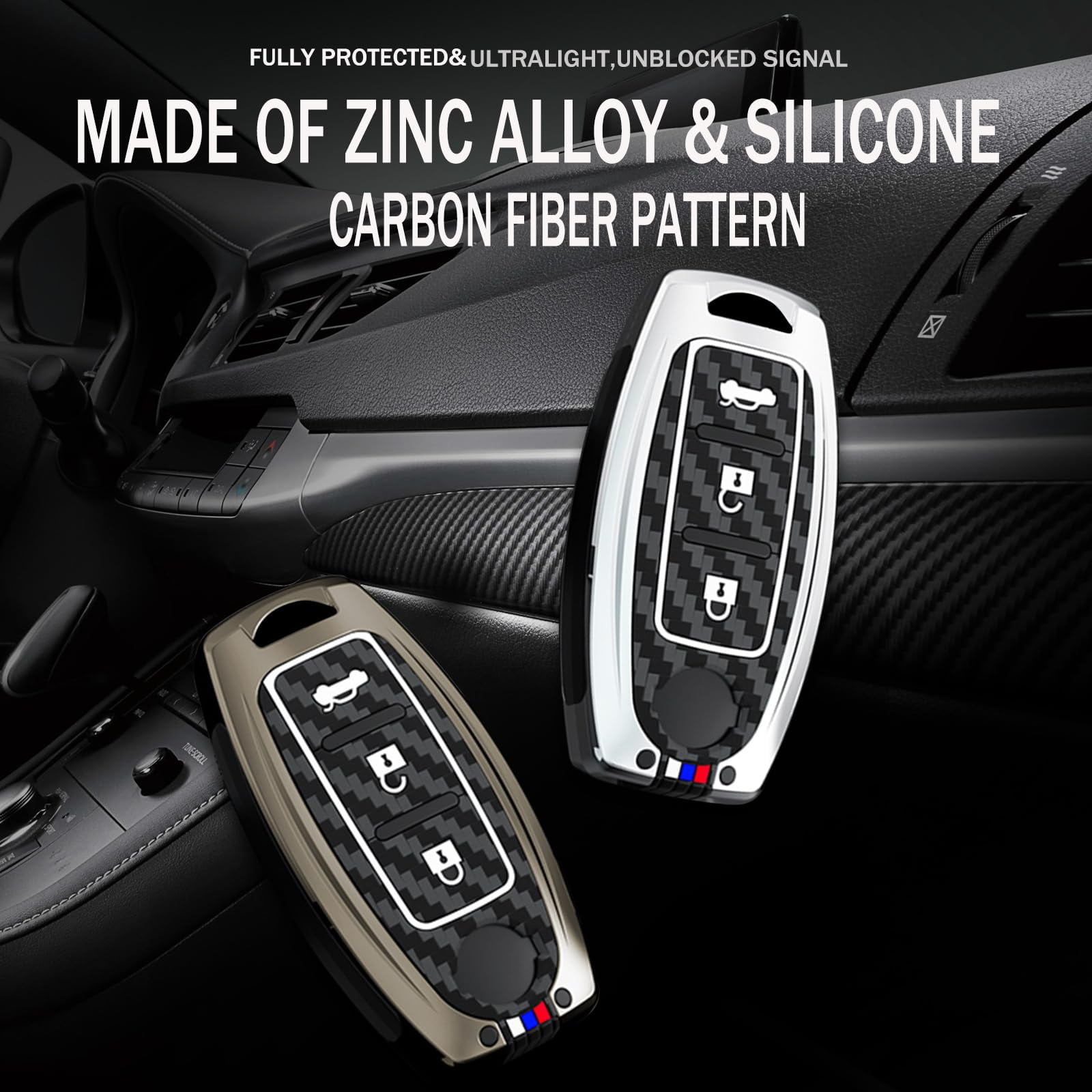 Key Cover with Keychain Fit for Nissan 3-Button Key Fob for Altima Rogue Versa Kicks Maxima Murano Titan Pathfinder Sentra Frontier Juke Armada,Carbon Pattern Holder Key Bag