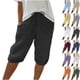 thumbnail image 3 of Pantalones casuales elásticos de bolsillo sencillos de moda de algodón y lino para mujer, pantalones de mujer, pantalones de cinco cuartos, 3 of 6