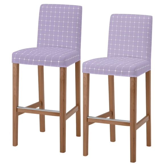 Purple Gingham Bar Stool Covers - Stretch Dining Chair Covers Set of 2, Modern Minimalist Geometric Plaid Bar Chair Cover Removable Counter Stool Pub Chairs Slipcovers Protectors for Kitchen/Cafe