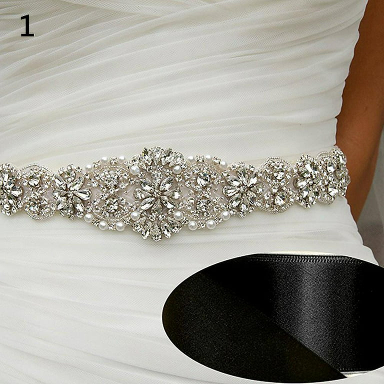 Shulemin Rhinestone Bridal Sash Waist Belt with Satin Ribbon for Wedding  Party Dress Silver Silver 