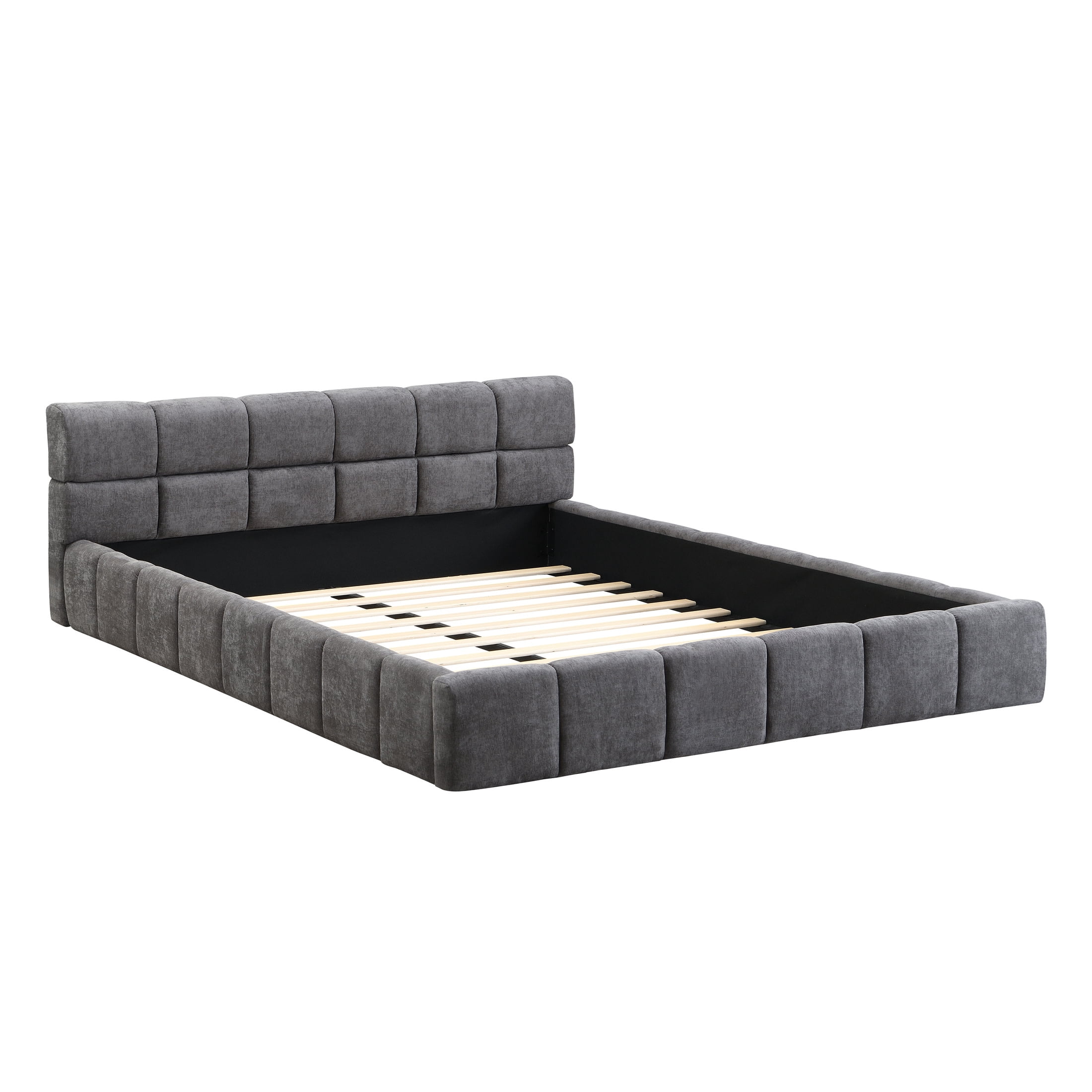 Christopher Knight Home 87.4" Elegant Chenille Upholstered Bed Frame, Checkerboard Design, Queen Size, Gray