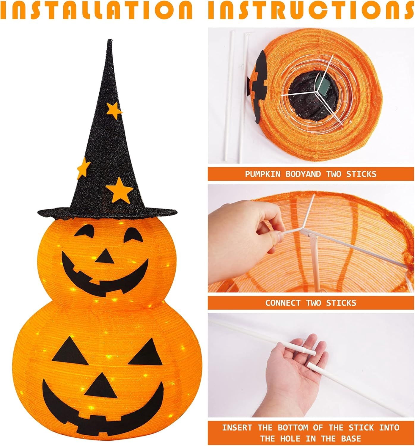 3 FT Collapsible Pumpkin Man with 50 LED Lights for Halloween Decor