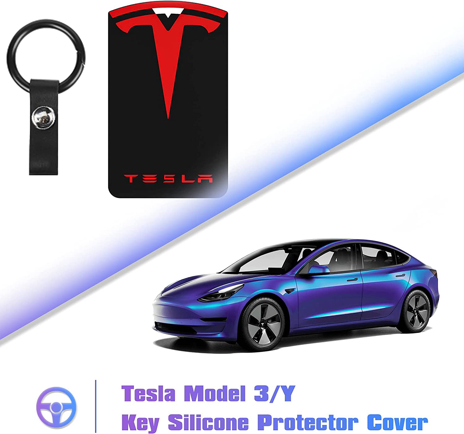 GetUSCart- TANDRIVE Silicone Key Card Holder Case Compatible with Tesla  Model 3 and Model Y，Key Protector Cover Accessories Including Key Chain,  Black