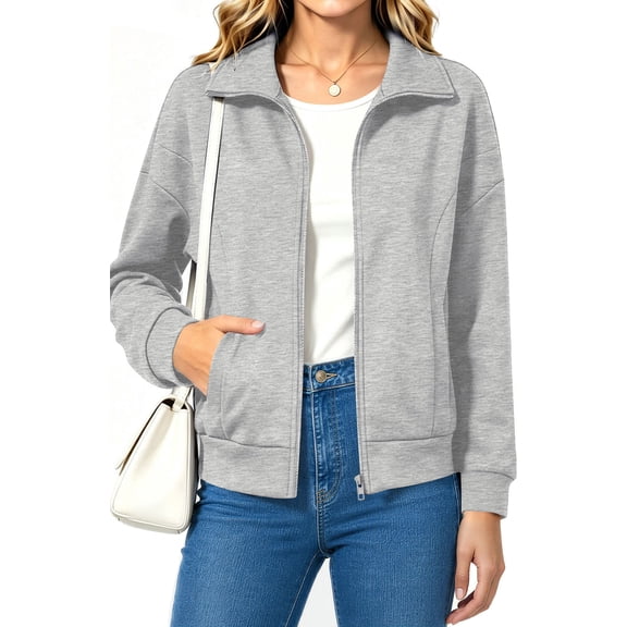 UVN Sweatshirts Jackets for Women Long Sleeve Lapel Zip Up Coats Ladies Trendy Fall Casual Outerwear Tops with Pockets