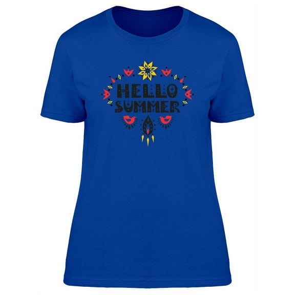 Hello Summer Boho Floral Quote T-Shirt Women -Image by Shutterstock, Female XX-Large