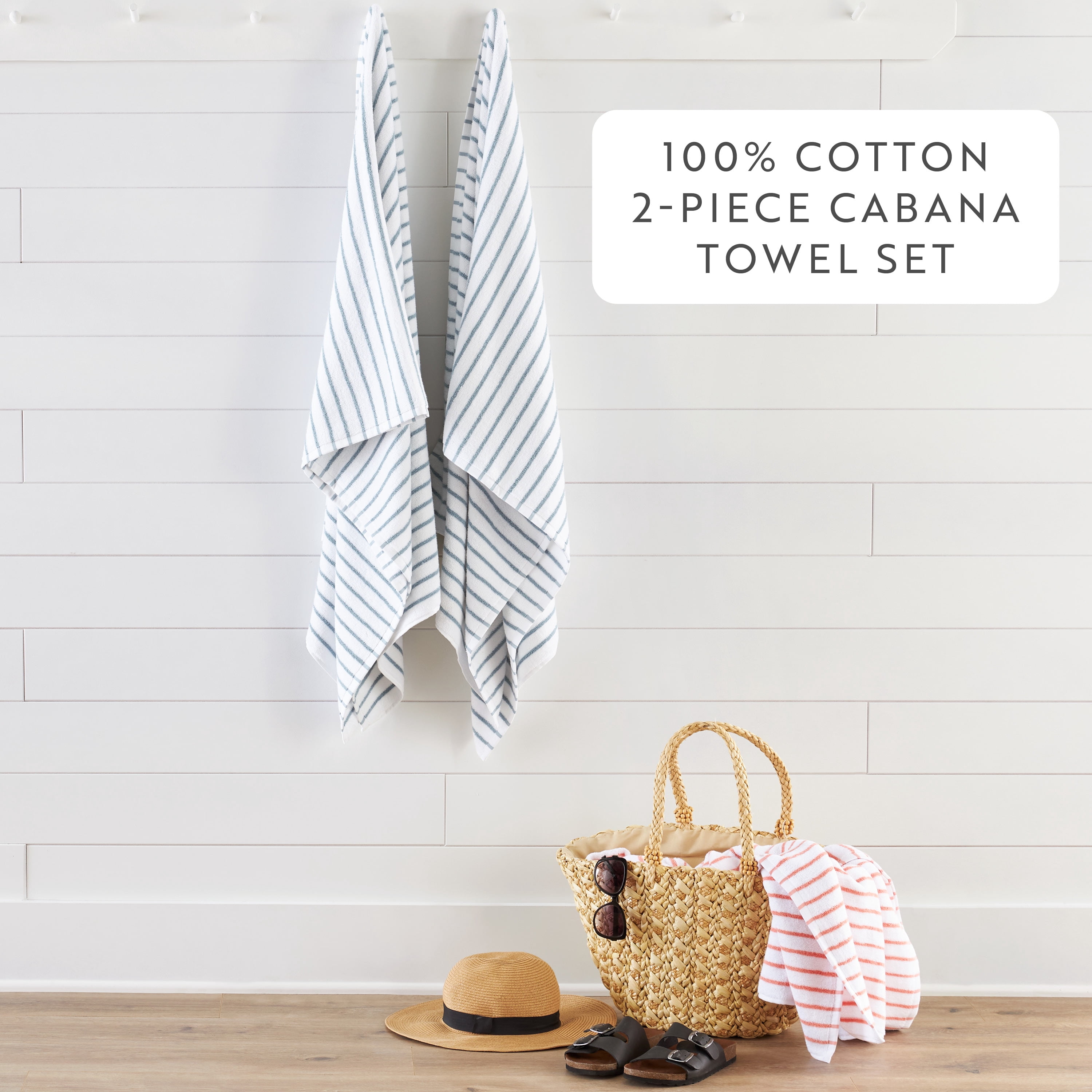 Noble Linens 2 pack Striped Cotton Cabana Beach and Pool Towels