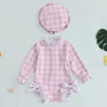 thumbnail image 2 of Bathing Suit Toddler Infant Baby Girls Swimsuit Toddler Bathing Suit Long Sleeve Zipper One-Piece Rash Guard Ruffle Swimwear with Hat, 2 of 6