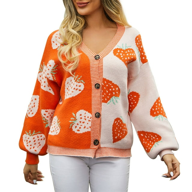 Gibobby Cárdigan para dama Suéter largo con capucha manga larga para mujer Color sólido chamarra de punto grueso(Naranja,CH)