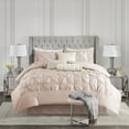 thumbnail image 2 of Madison Park Queen Comforter Sets, 7-Piece Tufted Pintuk Bed in a Bag Bed Set, Satin Luxury Blush Comforter Bedding Set with Decor Pillow, 2 of 11