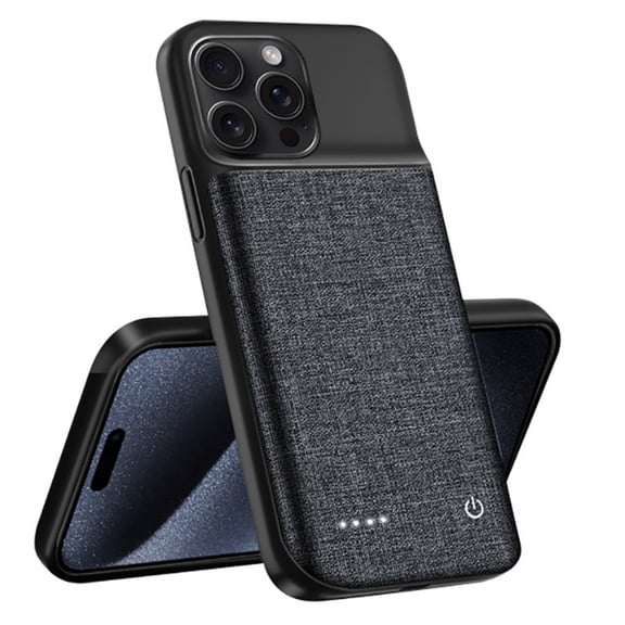 Oxford Cloth Battery Case for iphone 15 Pro Max,6800mAh Portable Power Bank with Battery Level Display,Rechargeable Charging Cover