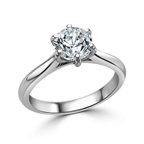 1.00 Cts Round Moissanite Solitaire Engagement Ring for Women 18K White Gold Plated Bridal Wedding Ring 925 Sterling Silver Ring Gift for Her