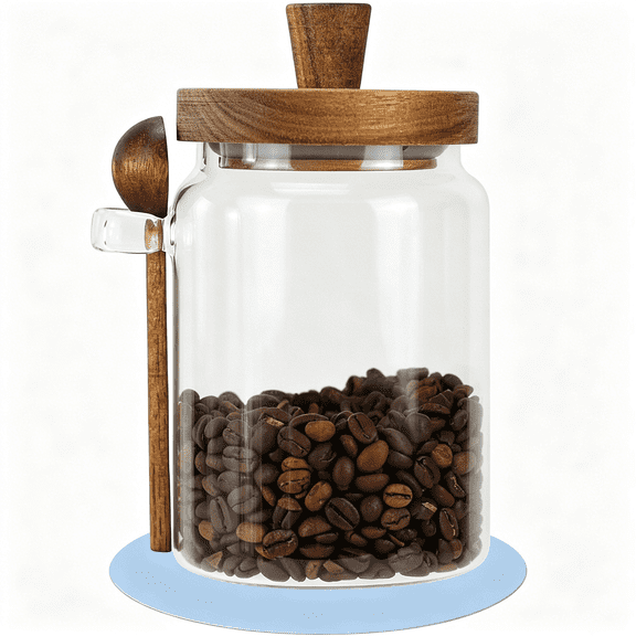 ACDANC 26 Oz Glass Jars with Wooden Lids and Scoop, Airtight Food Storage Containers for Coffee Beans, Sugar, Spices, Bath Salts, Clear Borosilicate Canister with Seal Ring