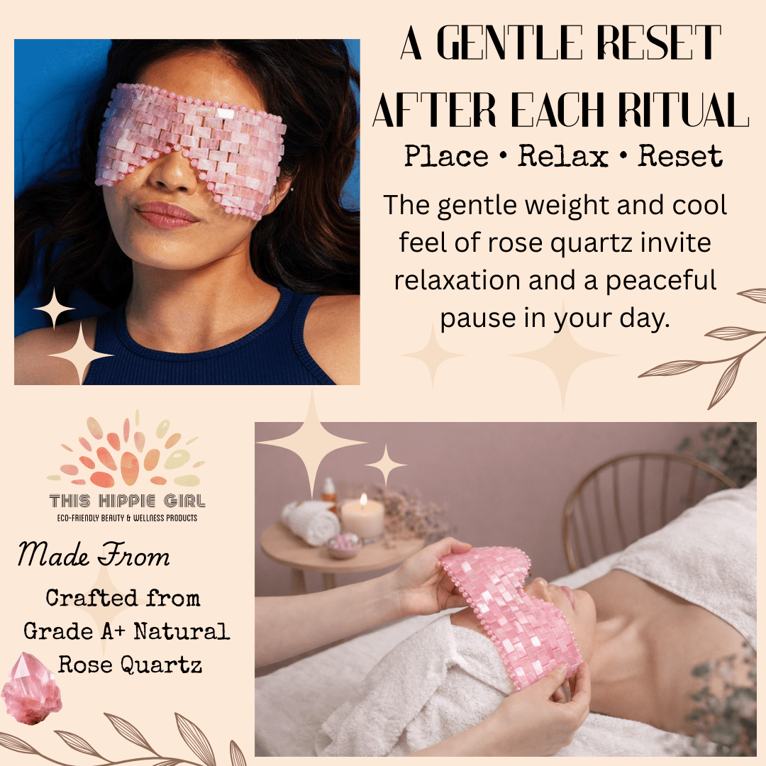 This Hippie Girl Rose Quartz Handcrafted Brazilian Crystal Eye Mask for Puffy Eyes and Stress Relief