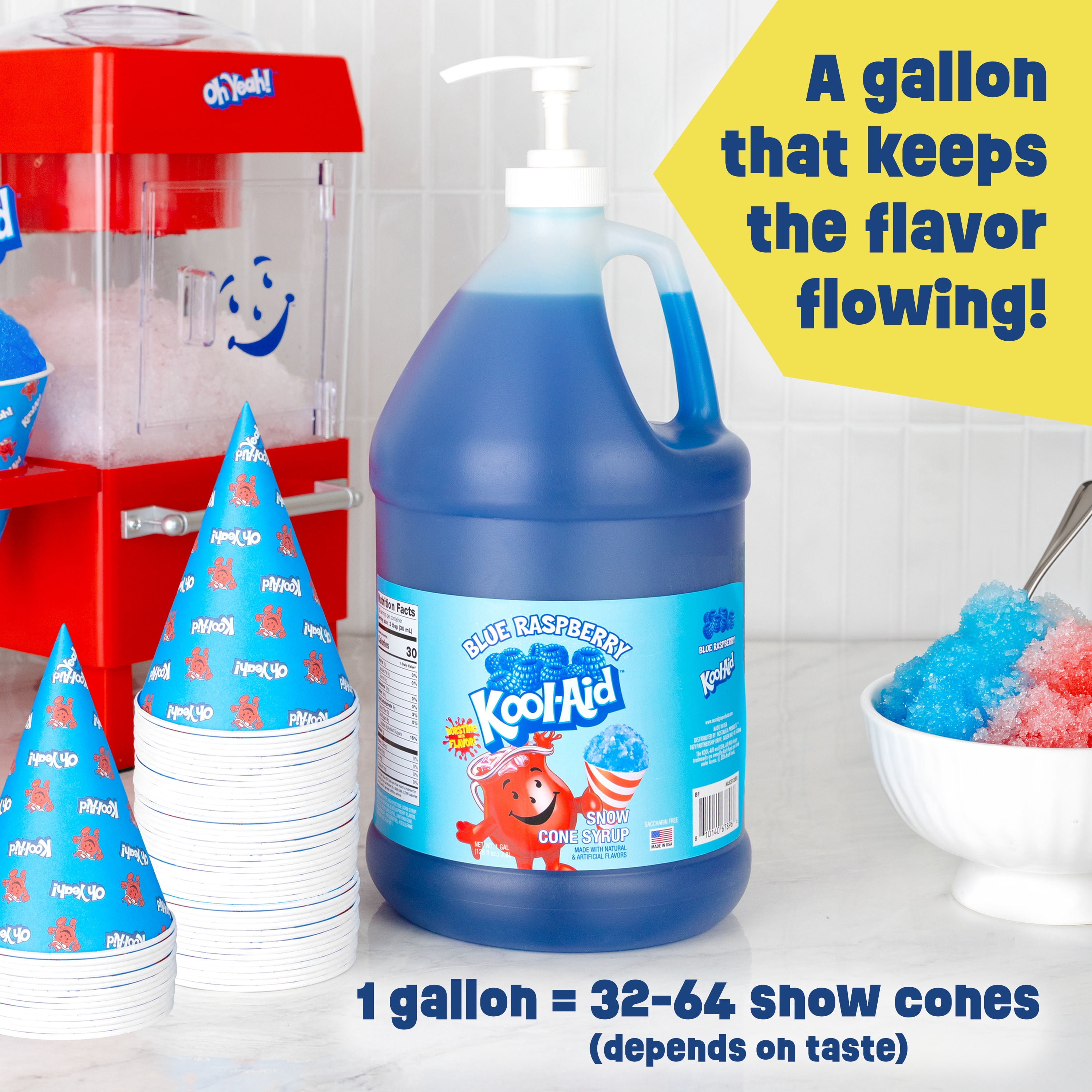 Kool-Aid Blue Raspberry Snow Cone Syrup, 128 oz (1 Gal) Pump Bottle, Snow Cone Maker Ready