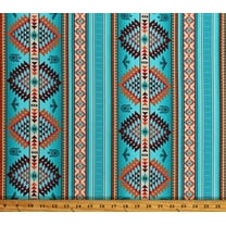 Cotton Southwestern Stripes Tribal Designs Dreamcatchers Feathers Tucson Turquoise Cotton Fabric Print by the Yard (536TURQUOISE)