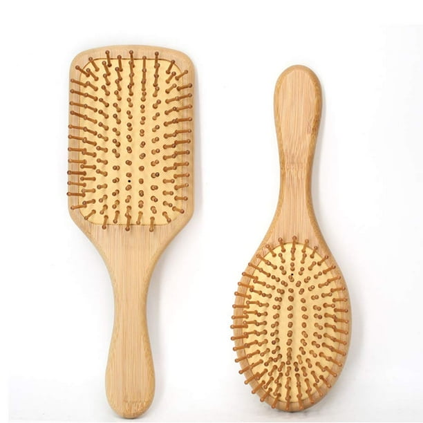 Cepillo de pelo de bambú, con cerdas de bambú, peine de cola de pelo suave, cepillo de pelo ecológico natural, cepillos de masaje para el cuero cabelludo grueso/fino/rizado/seco para hombres y mujeres (2 piezas)