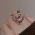 thumbnail image 3 of rygai Finger Ring Adjustable Exquisite Rhinestones Pink Heart Lovely Rabbit Ear Women Finger Ring Valentine's Day Gift,Pink, 3 of 7
