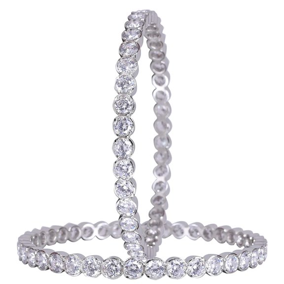 Ratnavali Jewels CZ Zirconia Silver Designer White Solitaire Bracelet Bollywood Wedding Bangle Jewelry Women