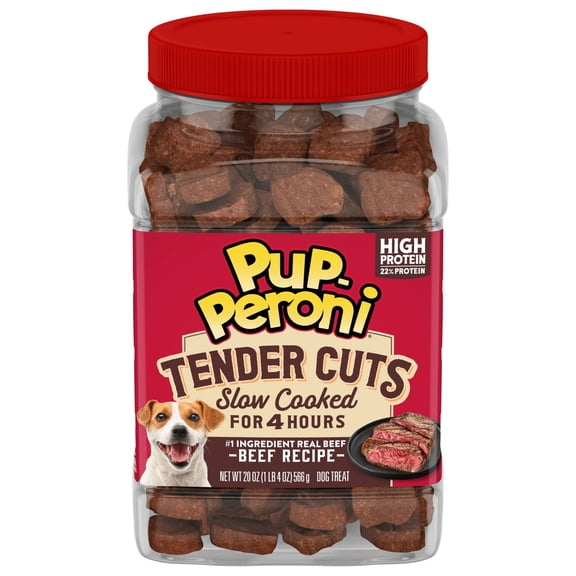 Pup Peroni Tender Cuts, Beef Recipe Dog Treats Slow Cooked for 4 Hours, 20 oz Canister