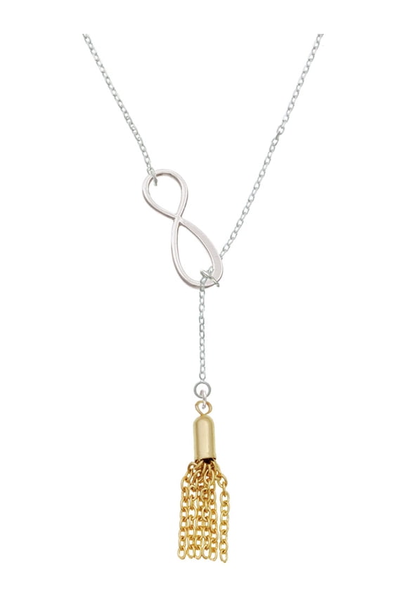 Goldtone Small Tassel Silver tone Elegant Infinity Lariat Necklace