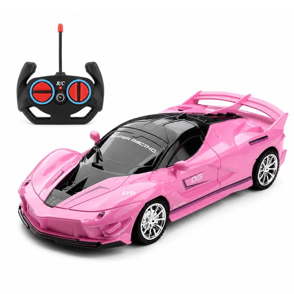 Funtogether Remote Control Car for Girls, 1:18 Scale Pink RC Racing Toy Car with LED Headlights, Birthday Gift for Kids Toddlers Age 3-12