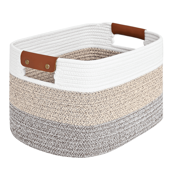 1 Pack Gradient Brown Storage Baskets with Handle, Woven Basket for Shelves, Laundry, Towels, Clothes, Books