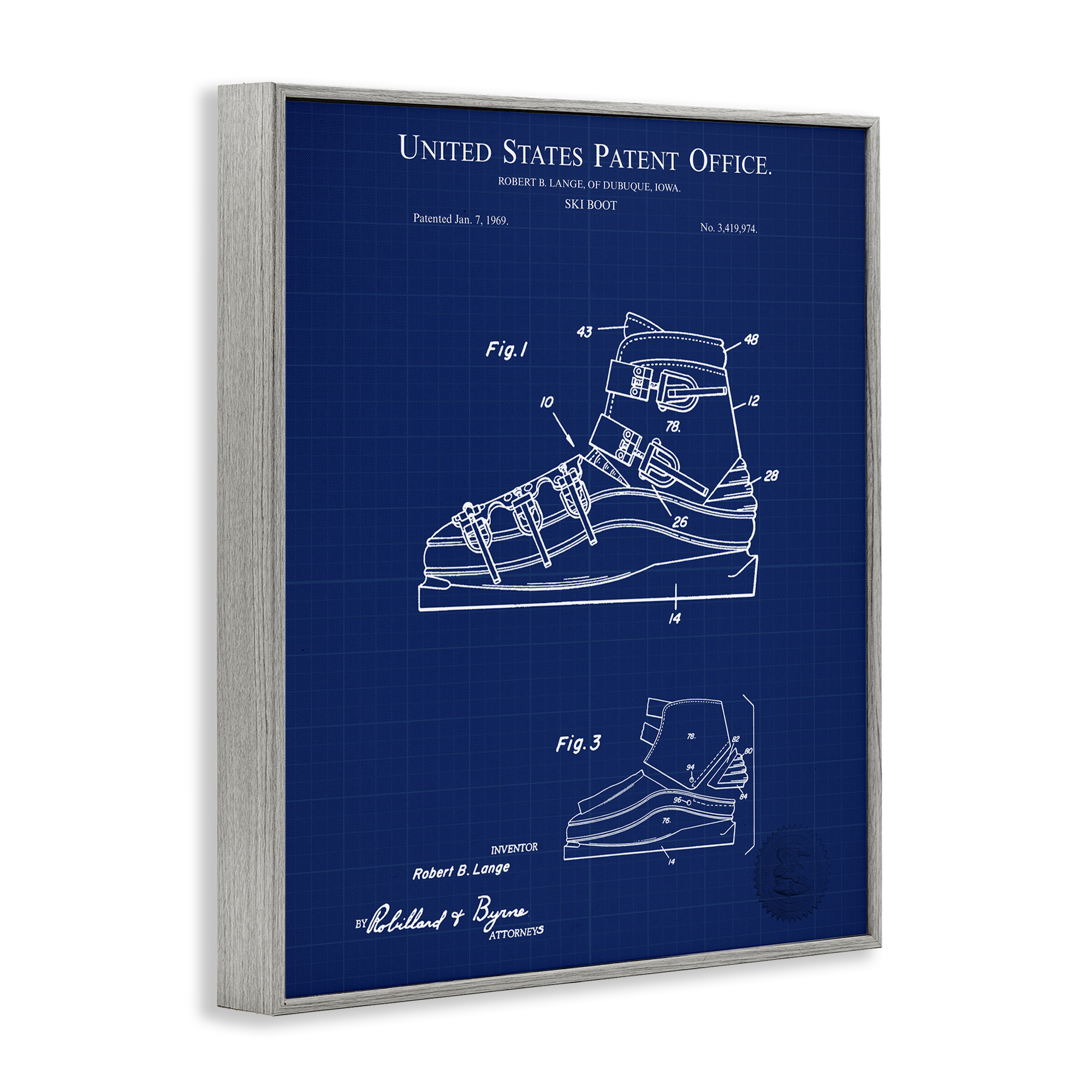 Stupell Industries Ski Boot Blueprint Sports Painting Gray Framed Art Print Wall Art, 11 x 14