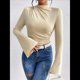 thumbnail image 4 of Camiseta Básica con Cuello Alto Fruncido y Mangas Largas con Volantes para Mujer Albaricoque L, 4 of 9