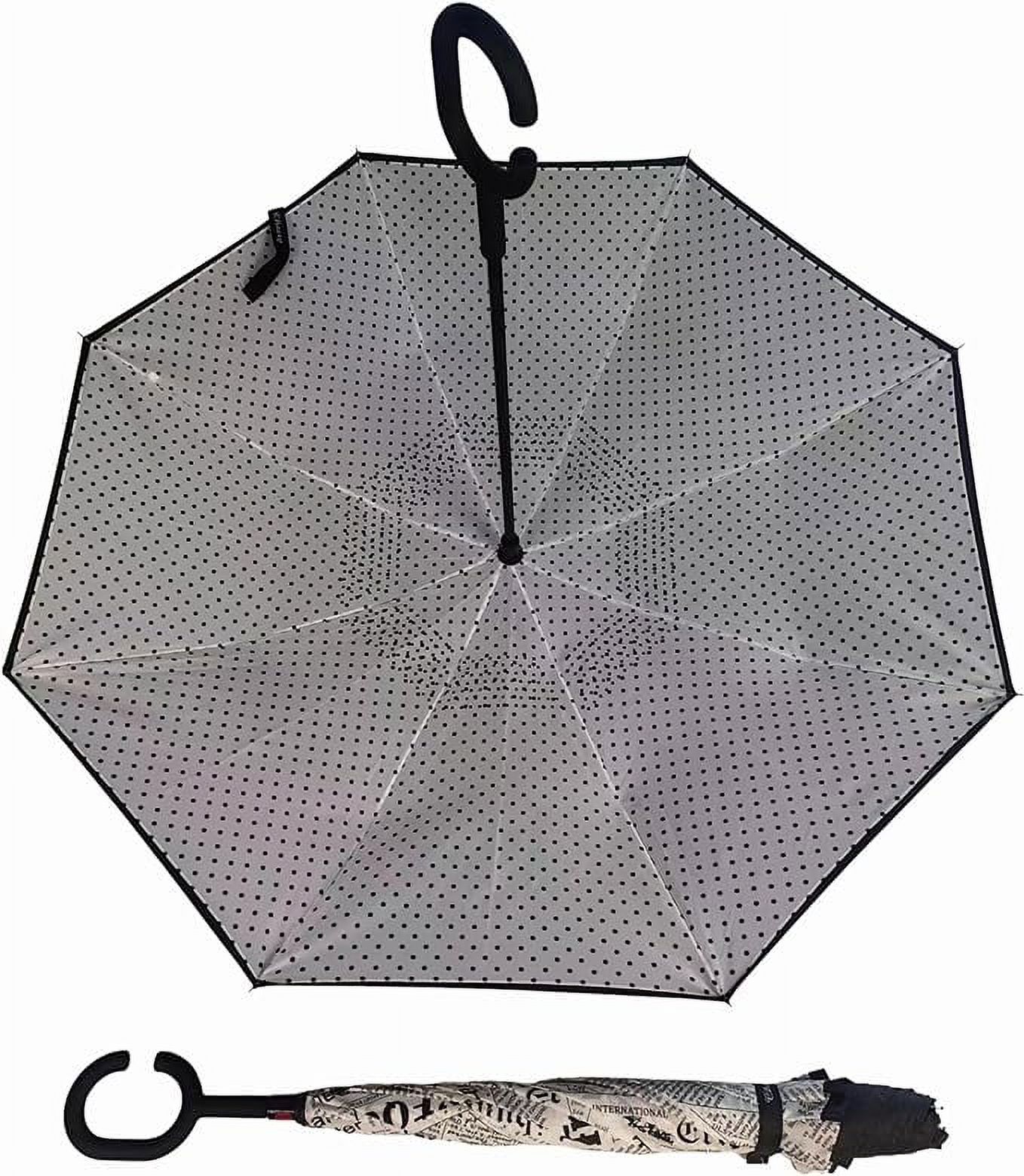 Cheery Inverted Umbrella - Upside Down Reverse Umbrella for Rain and Sun Protection - Windproof Inside Out Car, Outdoor, Beach Accessory - Camping, Cruise, Vacation Essential Gear (Polka Dots)