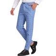 thumbnail image 1 of Pantalonescuadros de vestir pahombre, ajustados, con parte delanteplana, estampados,cuadros de negocios Azul XL, 1 of 6
