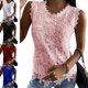 thumbnail image 1 of Top sin mangas para mujer, camiseta sin mangas con encaje Floral y cuello redondo, Color puro, para fiesta diaria, citas y viajes, 1 of 6