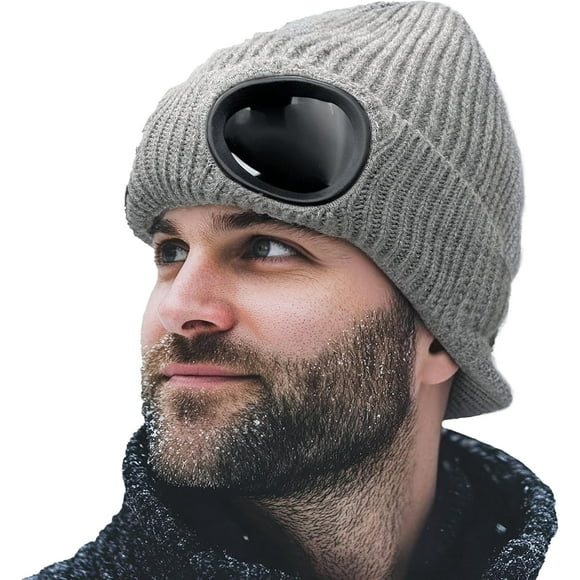 czcpp-Visor Beanie Hat for Men Winter Toque Stylish Beanies with Brim Goggles Warm Fleece Ski Skullcap Knit Watch Caps