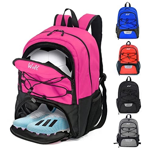 Bolsa Fútbol Juvenil WOLT Mochila Fútbol y Bolsas Deporte Rosa Compartimento Zapatos y Pelota