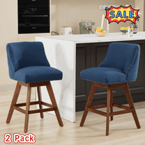 Tcbosik Swivel Bar Stools Set of 2, Modern Fabric Upholstered Bar Chair with Back, Counter Height Barstool with Wood Legs for Dining Room, Home Pub, Blue