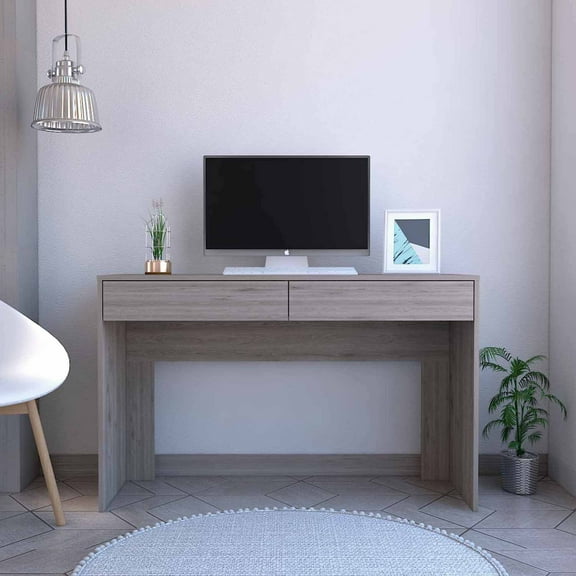 Office Desks, Meridian 2-Drawer Writing Desk Light Gray, Gray Home Office Desks,Engineered Wood Wooden Office Desks, Furniture Office Desks & Work Surfaces Meridian 2-Drawer Writing Desk Light Gray