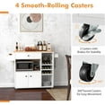 thumbnail image 6 of Topbuy Kitchen Island Cart with Drop-Leaf & Power Outlet Rolling Kitchen Cart on Wheels with Microwave Shelf Glass Holder White & Natural, 6 of 9