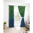 thumbnail image 3 of Peacock Feathers Blackout Curtains for Bedroom/Living Room, Thermal Insulated Kitchen Curtains, Ombre Blue Green Modern Animals Printed Grommet Darkening Window Treatment Drapes 52"x63"x2, 3 of 8