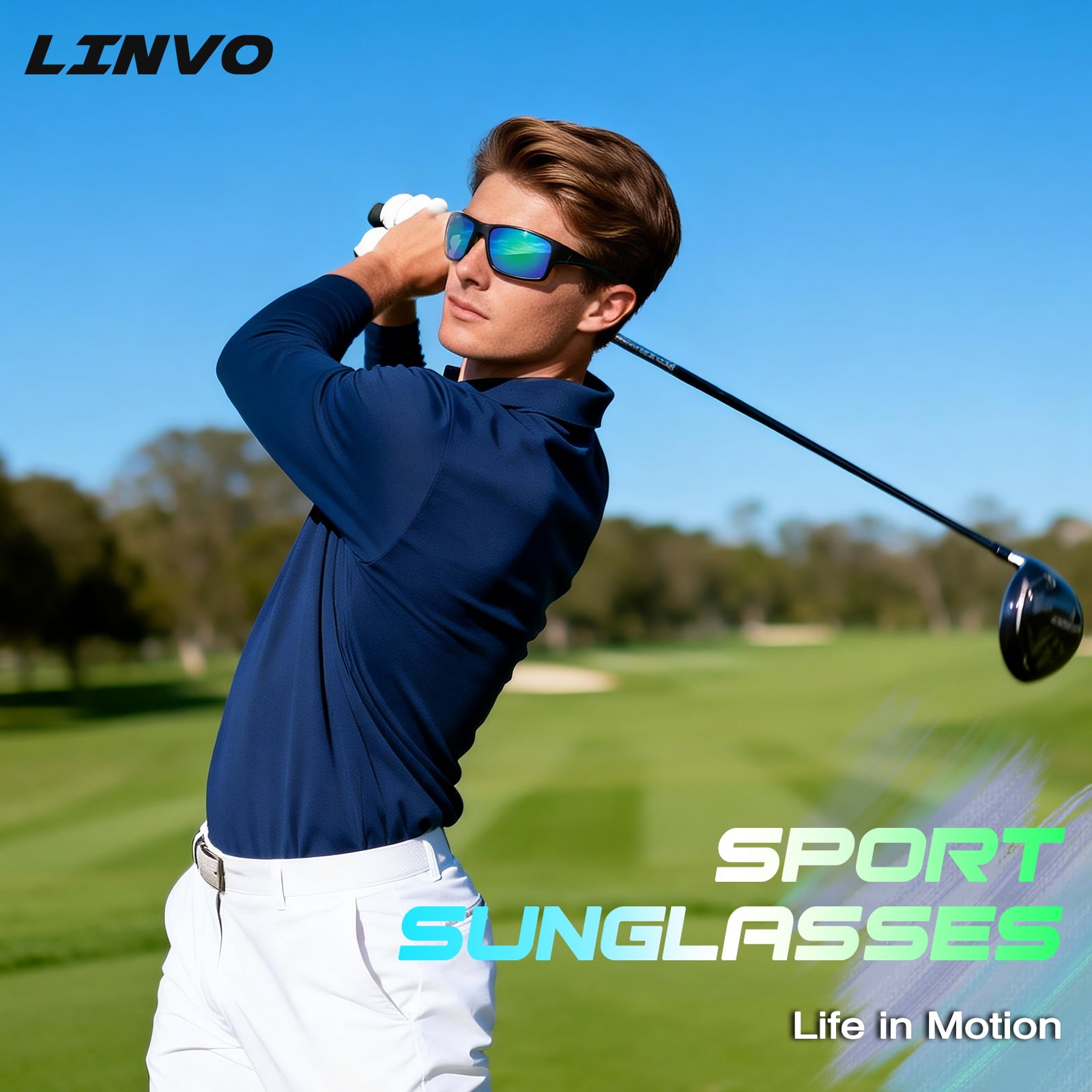 LINVO Men’s Sports Polarized Sunglasses, Wrap-Around Sun Glasses for Cycling, Fishing, Hiking & Driving, UV400 Protection