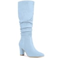 thumbnail image 1 of BLISSFUL STEP Women's Boots Pointed Toe Block Heel Knee High Boots Sky Blue 5.5, 1 of 7